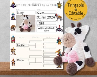 Amigurumi Friend Family Tree Template: Genealogy Chart (Printable & Editable)