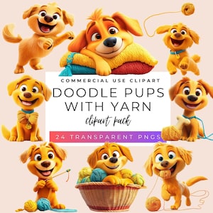 Clipart chiots Doodle : fils et tricots graphiques PNG (téléchargement numérique)