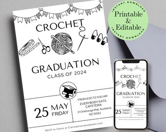EDITABLE Crochet Class Graduation Invite Template | For Crochet Businesses | Party Invitation | Print Or Text | Diy Printable Digital