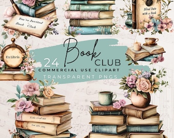 Book Club Clipart: Reading Illustrations, Book Lover PNG (Digital Download)
