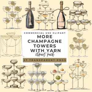 Yarn Champagne Tower Clipart: Wedding Celebration Art (PNG)