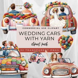 Wedding Car Clipart, Just Married Car Bundle, Bride & Groom, Watercolor Clipart for Invitations, Digital Download for Scrapbooking and Craft