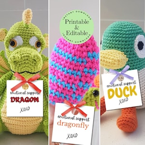 EDITIERBARE emotionale Unterstützung Tags, Geschenke zur emotionalen Unterstützung, digitales Pdf Dino Tag, Geschenk für sie, druckbare emotionale Unterstützung Tags, Display-Karte