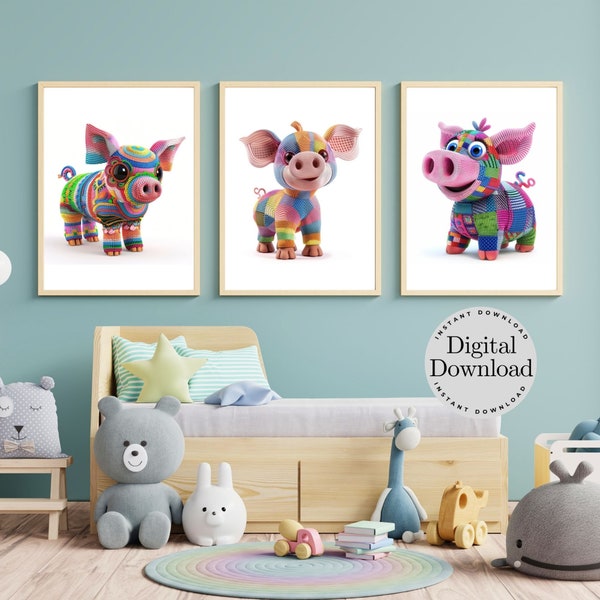 Pigs Wall Art Series | Pig Prints | Farm Animal | Pig Art | Digital Download | Modern Farmhouse Wall Art | Yarn Art