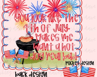 Hot Dog 4th of July PNG Sublimation DTF Preppy Patriotic Red White Blue Fireworks USA Independence Day Summer Digital Coquette Girly Quote