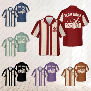 Personalized Retro Bowling Hawaiian Shirt, Custom Name Matching Bowling Team Button Down Shirt, Shirt, Bowler Shirt, Bowling Lover Gift