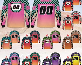Custom Dirt Bike Long Sleeve Shirt, Personalized Rider Name And Number Plate Shirt, Off-Road BMX Racing Team Shirt, Motocross Fans Gift