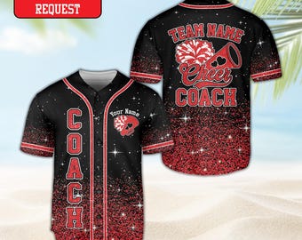 Personalized Cheer Coach Baseball Jersey, Custom Name & Team Name Cheerleading Coach Jersey, Glitter Cheer Jersey, Cheer Mom Gift