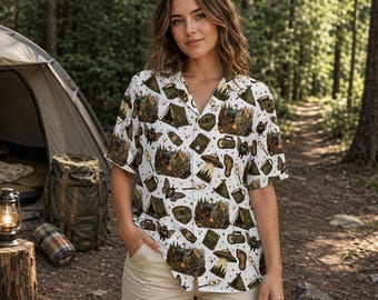 Paranormal Hawaiian Shirt, Camp Cryptid Aloha Shirt, Bigfoot Mothman UFO Alien Button Up, Camping Lover Gift