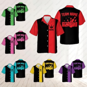Personalized Bowling Hawaiian Shirt, Custom Name Bowling Team Button Down Shirt, Matching Bowler Shirt, Retro Bowling Lover Shirt