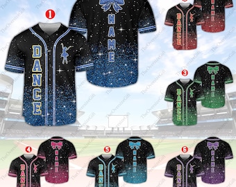 Custom Name Team Name Glitter Dance Baseball Jersey, Personalized Matching Jersey, Dancer, Dance Mom, Faux Glitter, Ballet Team Support