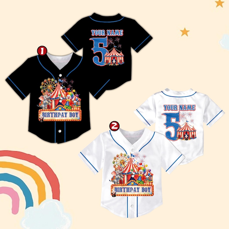 Custom Circus Birthday Boy Baseball Jersey, Personalized Name Age ...