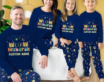 Cute Custom Ramadan Pajamas Set, Personalized Ramadan Mubarak Long Sleeve Two Piece Pajama, Eid Mubarak, Family Ramadan Pajamas Set