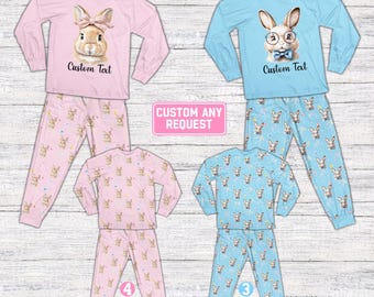 Custom Name Easter Eggs Pajamas Set, Personalized Easter Long Sleeve Two Piece Pajama, Easter Day Pajamas Set, Boy Girl Matching Family Gift