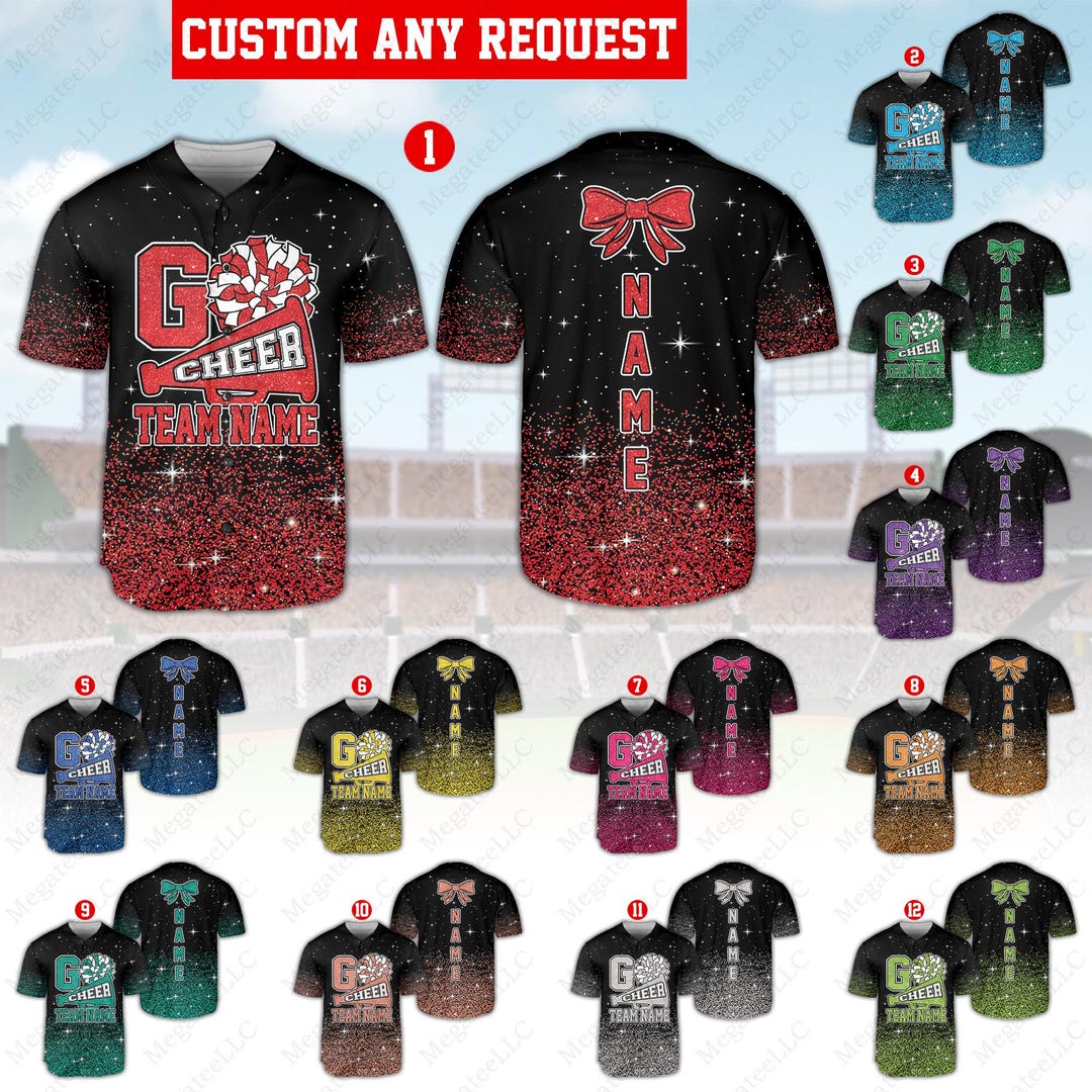 Personalized Glitter Cheer Baseball Jersey, Custom Name Team Ribbon ...