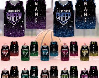 Personalized Cheer Glitter Basketball Jersey, Custom Name, Team Name, Cheer Basketball Jersey, V-neck Jersey, Faux Glitter Basketball Lover