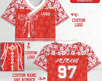 Custom Hanbok Style Floral Jersey, Personalized Korean Norigae Tassel Crop Jersey, Kpop Concert Outfit, Custom Name Number Team Jersey