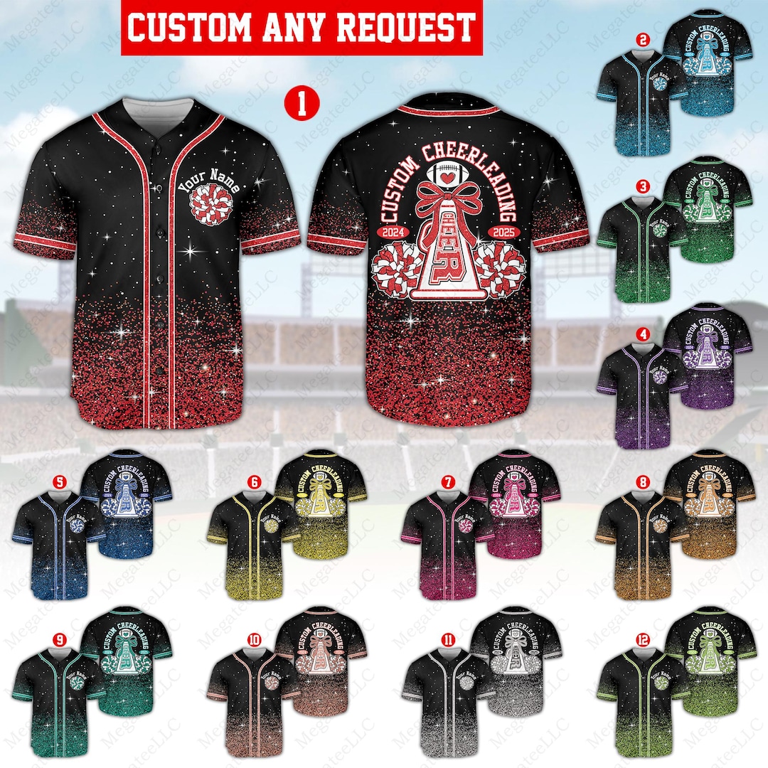 Personalized Glitter Cheer Baseball Jersey, Custom Name Team Ribbon ...