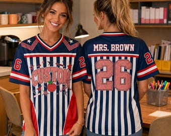 Personalized Teacher Football Jersey, Custom Teacher Name Number Jersey, Back to School Jersey, School Spirit Teacher Gift