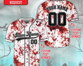 Personalized Bloody Baseball Jersey, Custom Halloween Horror Jersey, Blood Splatter Costume, Scary Team Uniform, Zombie Party Gift