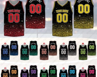 Personalized Glitter Basketball Jersey, Custom Name, Team Name, Number Basketball Jersey, V-neck Jersey, Faux Glitter Basketball Lover Gift