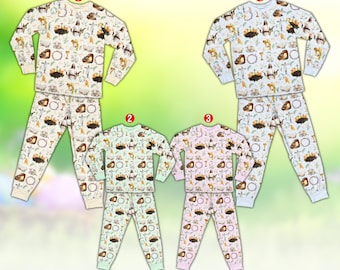 Pastel Easter Pajamas Set, Christian Easter Long Sleeve Two Piece Pajama, He Is Risen Family Easter Loungewear, Faith Based Easter Pajamas