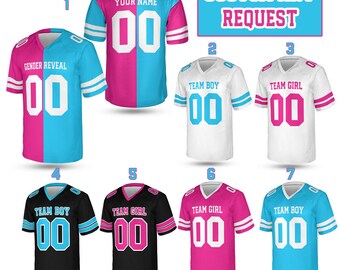 Personalized Gender Reveal Football Jersey, Custom Name Number Pink Or Blue Football Jersey, Baby Reveal Short Sleeves V-Neck, Boy Or Girl