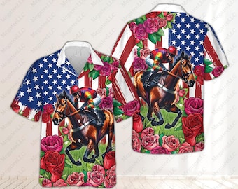 Run For The Roses Kentucky Derby Hawaiian Shirt, US Flag Horse Racing Button Up Shirt, Talk Derby To Me, Derby Day Gift