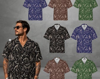 Bigfoot Hawaiian Shirt, Cryptid Button Up Shirt, Sasquatch Monster Shirt, Vintage Gothic Creature Shirt, Paranormal Lover Gift