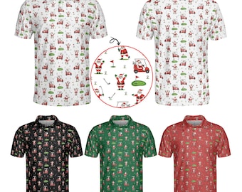 Funny Santa Golfer Christmas Polo Shirt, Men Women Kids Christmas Golf Polo, Christmas Golf Cart Polo, Festive Xmas Gift For Golf Lovers