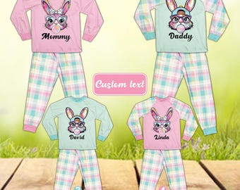 Conjunto de pijama de huevos de Pascua con nombre personalizado, pijama de dos piezas de manga larga de Pascua personalizado, conjunto de pijama para el día de Pascua, regalo de Pascua familiar a juego
