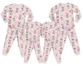 Conjunto de pijama de conejito de Pascua, pijama de dos piezas de manga larga con lazo coqueto, conjunto de pijama retro de conejo para el día de Pascua