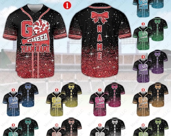 Personalized Glitter Baseball Jersey, Custom Name Cheer Team Ribbon Baseball Jersey, Go Cheer Squad, Matching Cheer Uniform, Faux Glitter