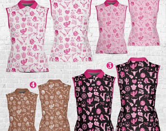 Western Golf Polo, Yee Haw Golfer Women Sleeveless Polo, Countryside Cowboy Cowgirl Boots Golf Team, Let&#39;s Go Girls Coquette Golf Lover Gift