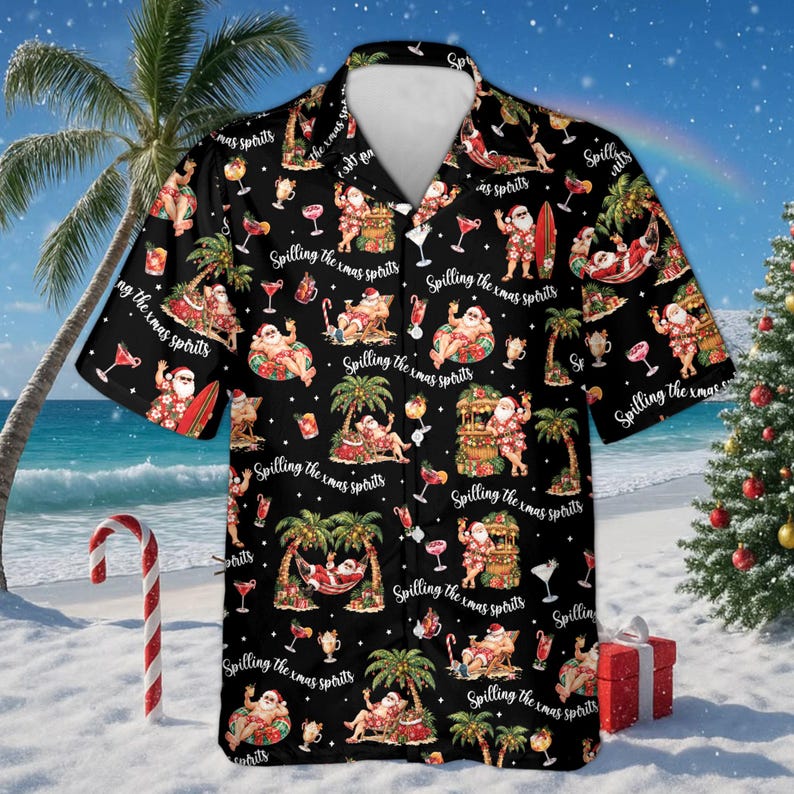 Funny Tropical Christmas Hawaiian Shirt, Santa Cocktail Aloha Shirt ...