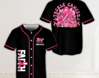 Personalized Faux Glitter Breast Cancer Awareness Football Jersey