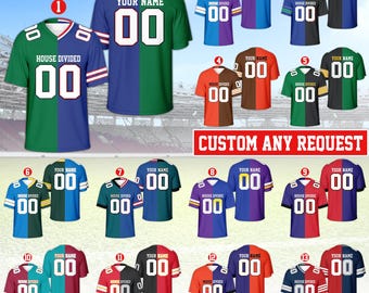 Maglia da calcio personalizzata con squadra divisa, maglia da calcio divisa in casa, maglia da calcio personalizzata con nome, numero e colore, maglia da calcio con due squadre