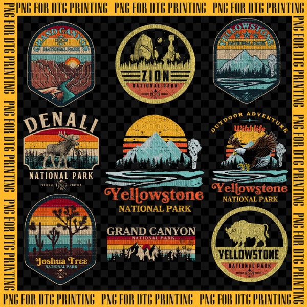 Pack 9 American National Park Png For Camping, Hiking, Outdoor Lover For Sticker, Mug, Tshirt Print