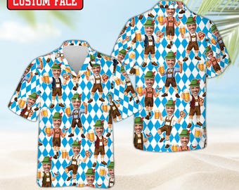 Custom Face Oktoberfest Hawaiian Shirt, Personalized Photo Beer Festival Shirt, Bavarian German Party Button Up, Funny Beer Lover Gift