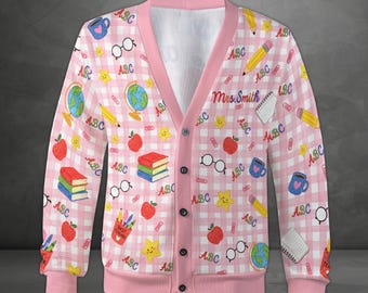 Personalized Teacher Cardigan, Custom Name Back to School Sweater, Teacher Gift, School Cardigan, Teacher Appreciation Gift