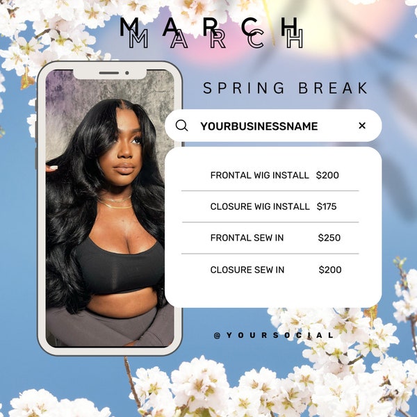 Elegant simple DIY hair flyer March Booking flyer , spring break flyer , booking flyer march booking flyer DIY trending