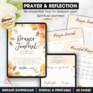 Prayer Journal | Bible Study & Gratitude Journal | Digital Christian Planner | Daily Scripture | Devotional Printable | Digital Journal