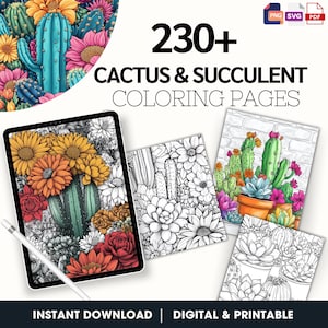 230+ Cactus & Succulent Coloring Pages: Plant-Themed Art (Digital Download), Art therapy, stress relief, creativity
