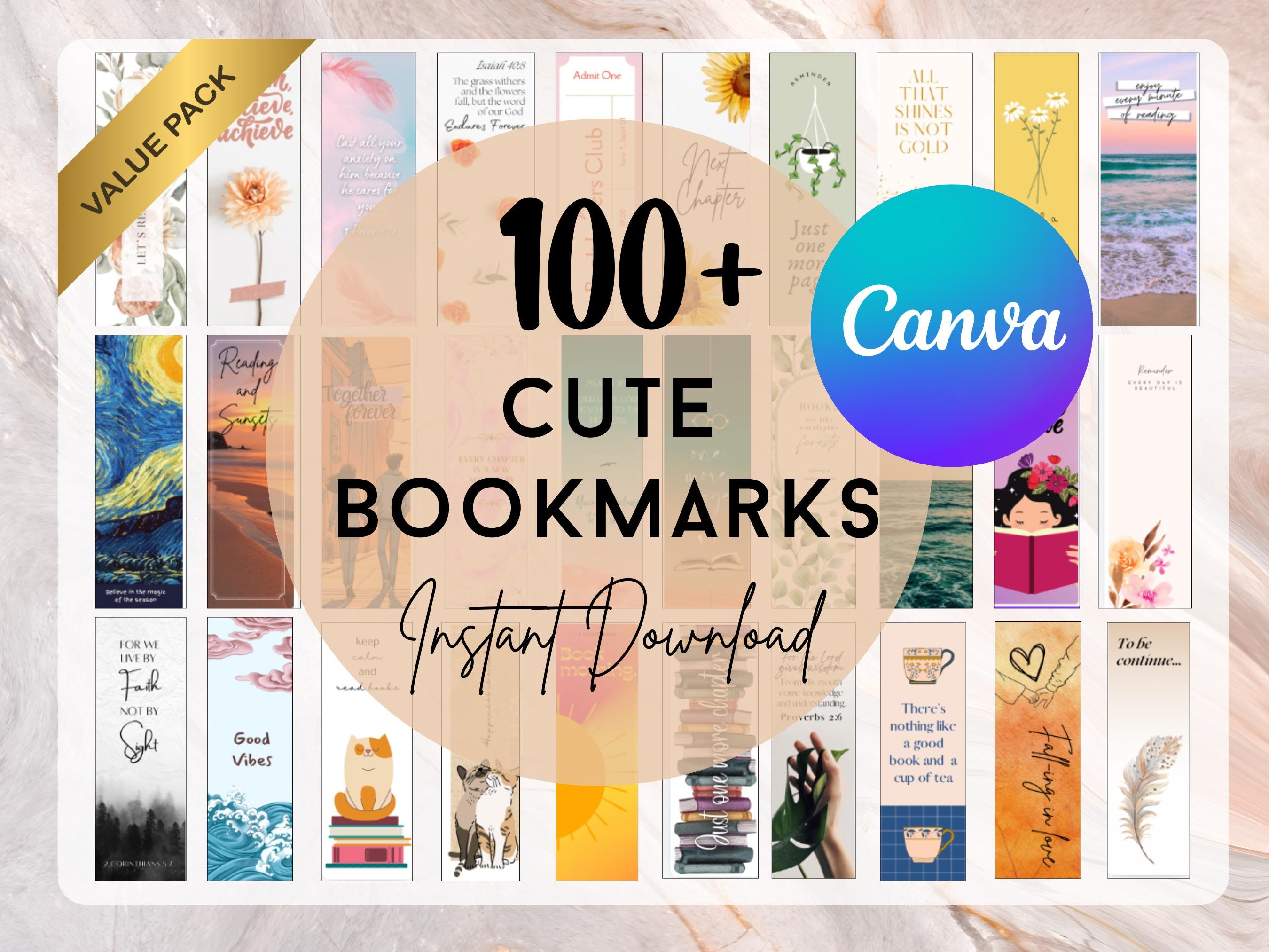 100+ Cute Bookmarks, Canva Editable Girly Bookmarks, Bookmark Bundle, Bookmark, PNG File, Printable Bookmark, PNG bookmark, Bible bookmarks