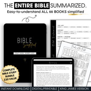Bible Study Kit: 66 Book Summaries, Prayer Journal (Digital & Printable PDF)