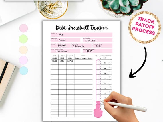 Debt Tracker, Snowball Payoff Tracker, Digital Debt Tracker, printable tracker, Payoff log, Financial Planner, Pink Debt Tracker, Deuda