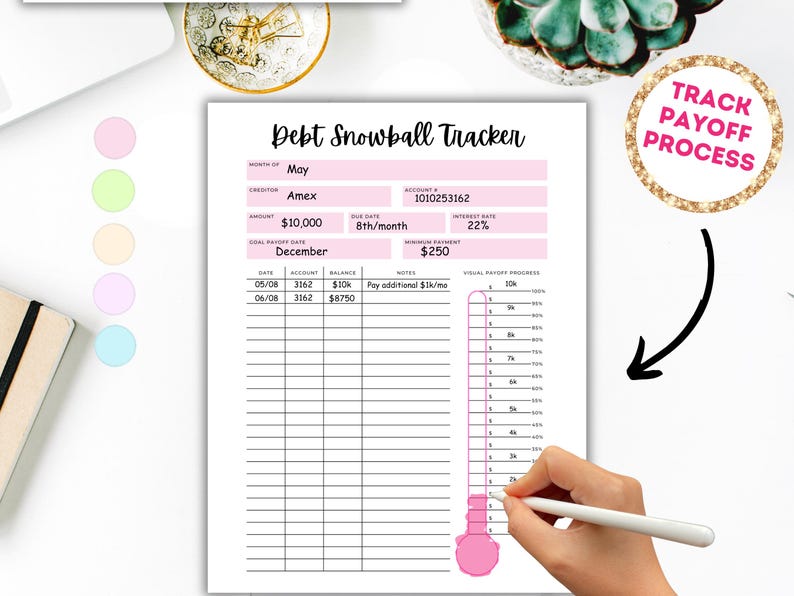 Debt Tracker, Snowball Payoff Tracker, Digital Debt Tracker, printable tracker, Payoff log, Financial Planner, Pink Debt Tracker, Deuda image 1