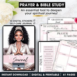 60+ Pages Prayer Journal | Bible Study Journal Printable | Digital Faith Planner | Christian Daily Devotional |Stickers