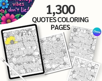 1,300+ Quotes Coloring Pages Bundle, 52 Coloring Books, Stress Relief, KDP Interior, Art Therapy, Printable Coloring Book, Digital Coloring