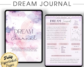 Beautiful Dream Journal, Dream Tracker Printable, Dream Analysis, Dream Diary, Dream Interpretation, Hyperlinked Digital Dream Journal